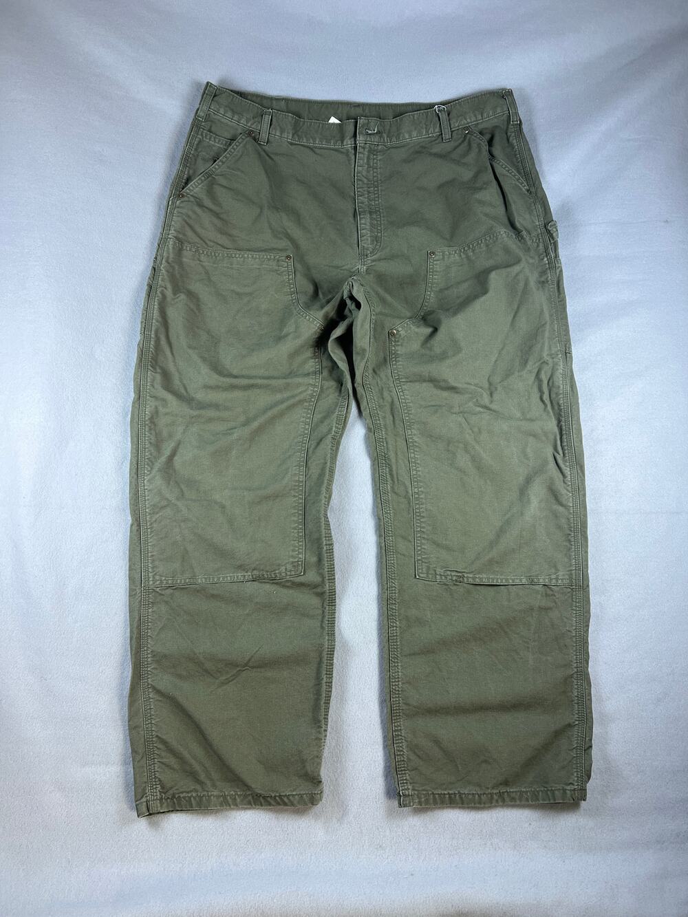 Carhartt Carpenter Pants Mens 42x32 Green Dungaree Fit Double Knee Canvas B195